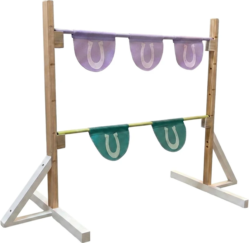 Obstacle réglable pour hobby-horse 80 x 150 x 40 cm avec fanions de sécurité style ludique en bois blanc 13_0018757