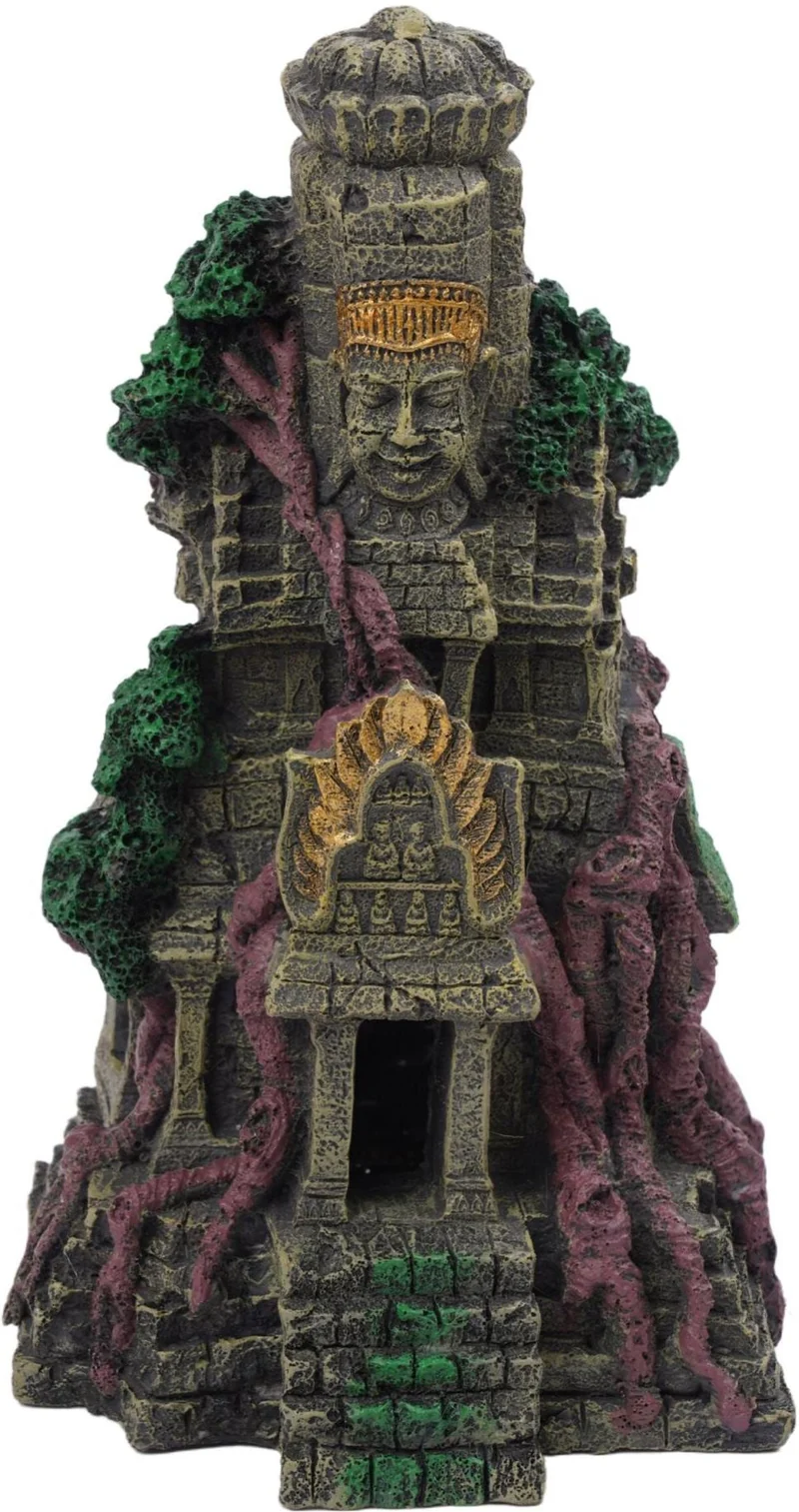 Décoration d'aquarium temple refuge pour poissons 26 x 15,5 x 13 cm en résine gris 13_0018749