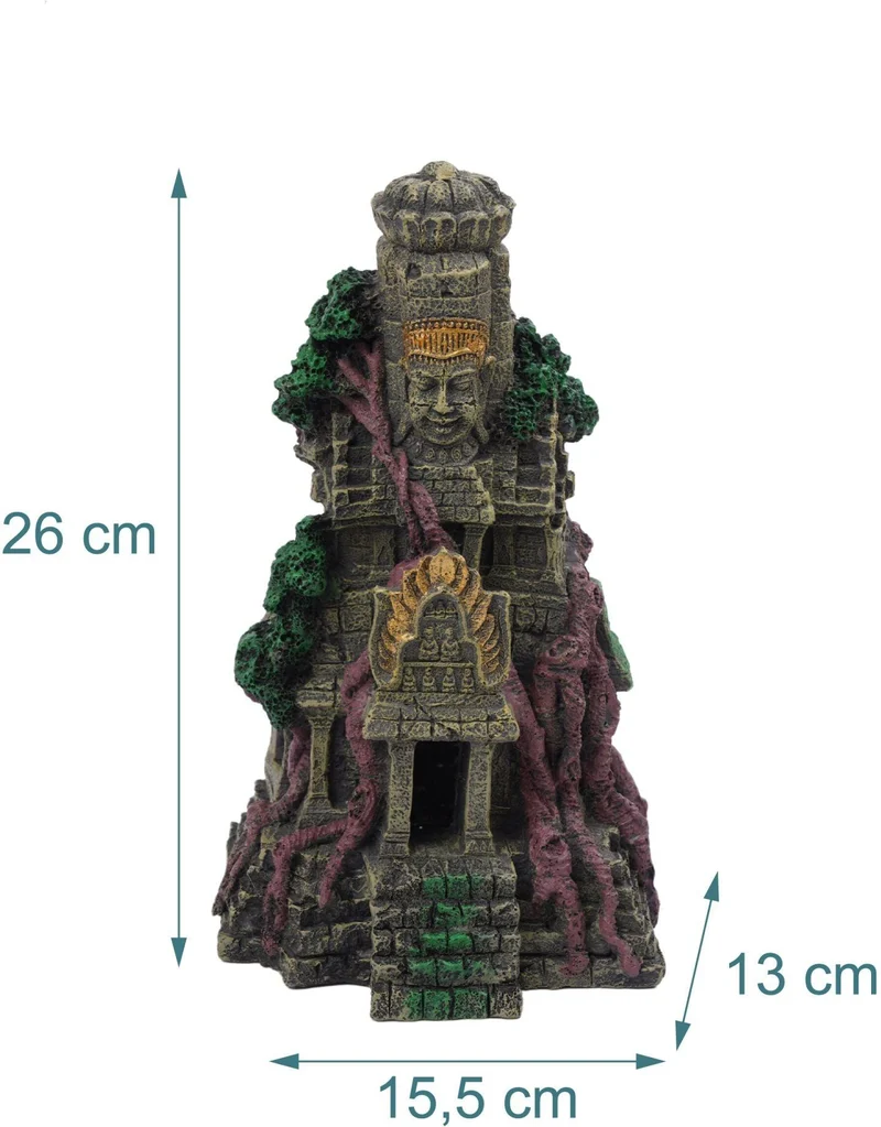 Décoration d'aquarium temple refuge pour poissons 26 x 15,5 x 13 cm en résine gris 13_0018749