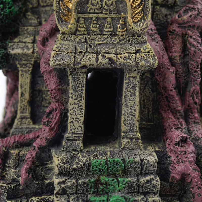 Décoration d'aquarium temple refuge pour poissons 26 x 15,5 x 13 cm en résine gris 13_0018749