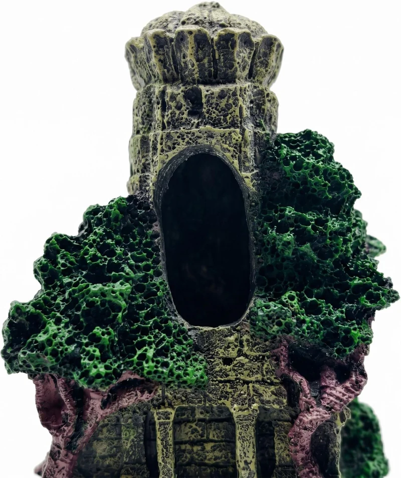 Décoration d'aquarium temple refuge pour poissons 26 x 15,5 x 13 cm en résine gris 13_0018749