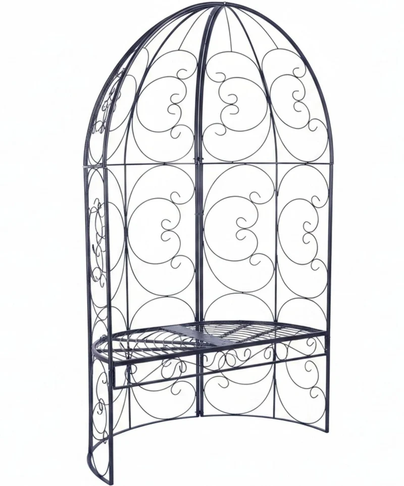 Banc de jardin avec arche à roses 178 x 120 x 58 cm coin romantique ombre agréable en acier noir 13_0018885