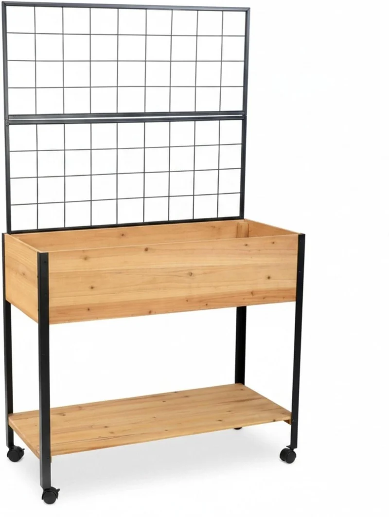 Bac surélevé jardin avec treillis et roulettes 165 x 102 x 47,5 cm pour plantes grimpantes en pin naturel 13_0018884