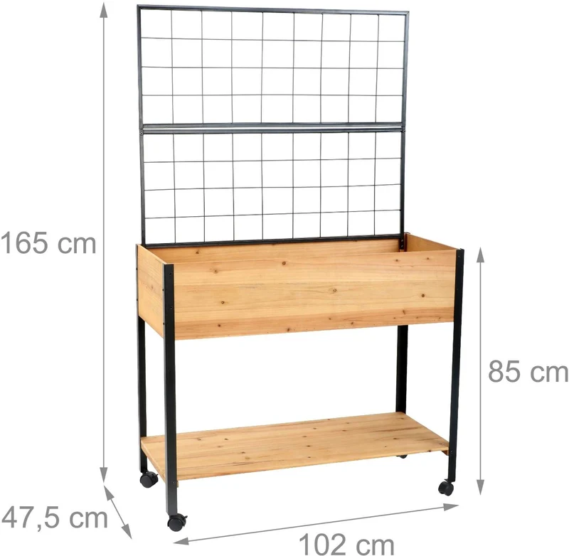 Bac surélevé jardin avec treillis et roulettes 165 x 102 x 47,5 cm pour plantes grimpantes en pin naturel 13_0018884