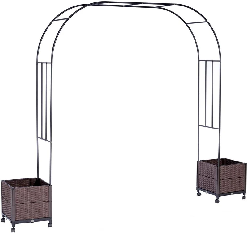 Arche de jardin avec 2 bacs pour plantes grimpantes 210 x 282 x 40 cm style romantique en acier noir 13_0018875