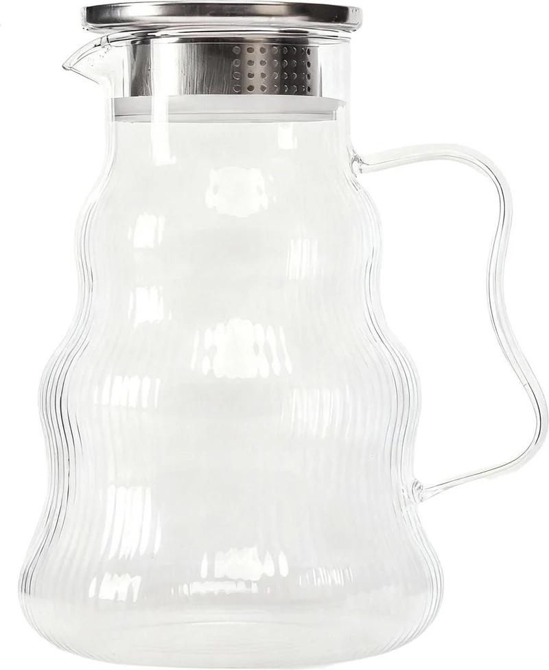 Carafe élégante avec couvercle anti-gouttes 20 x 12 x 17 cm design raffiné pour boissons détox en verre transparent 13_0018871