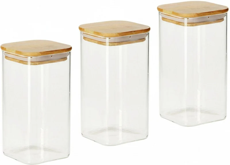 Lot de 3 bocaux de conservation pratiques cuisine 21 x 10 x 10 cm hermétiques design moderne en verre transparent 13_0018870
