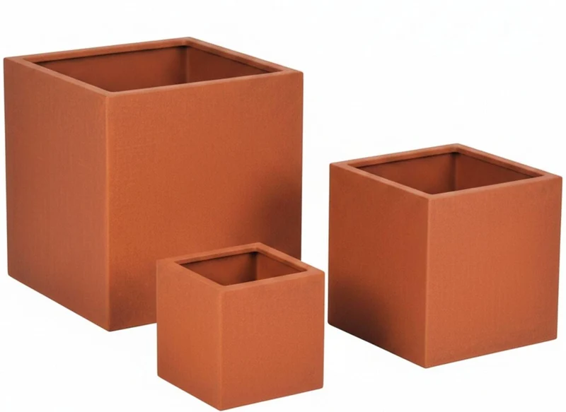 Lot de 3 jardinières design épurées pour extérieur terrasse jardin 37 x 37 x 37 cm en acier carbone effet rouille 13_0018861