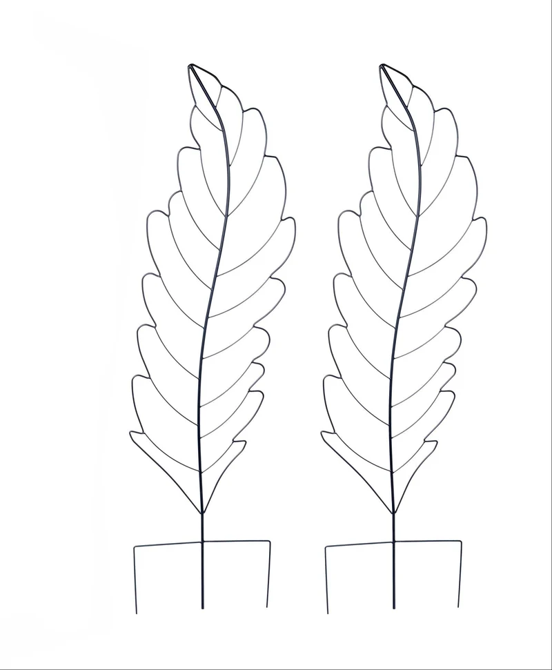 Lot de 3 treillis décoratifs en forme de feuille pour plantes grimpantes 150 x 40 x 1 cm en acier noir 13_0018859