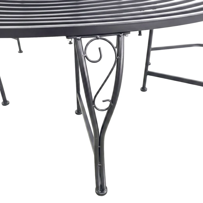 Banc d'arbre rond vintage romantique jardin 85 x 160 x 160 cm assise pour plusieurs personnes en acier noir 13_0018851