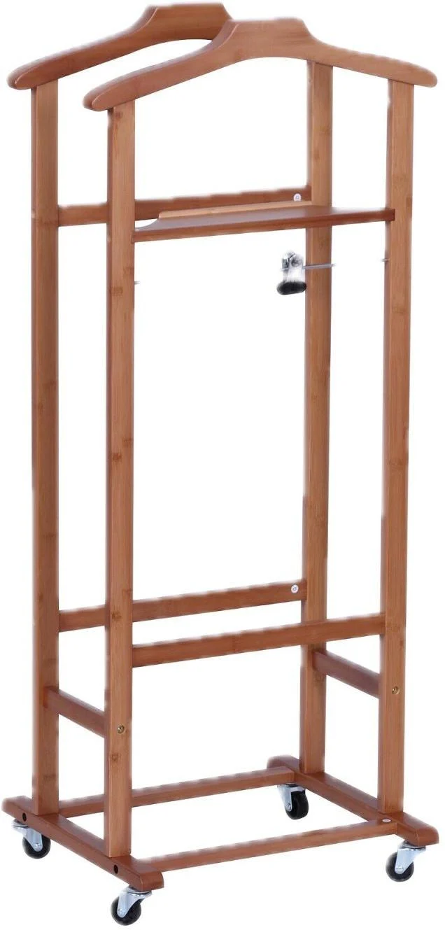 Valet de chambre mobile en 107 x 47 x 37 cm pratique moderne avec roulettes rangement élégant en bambou brun 13_0018849