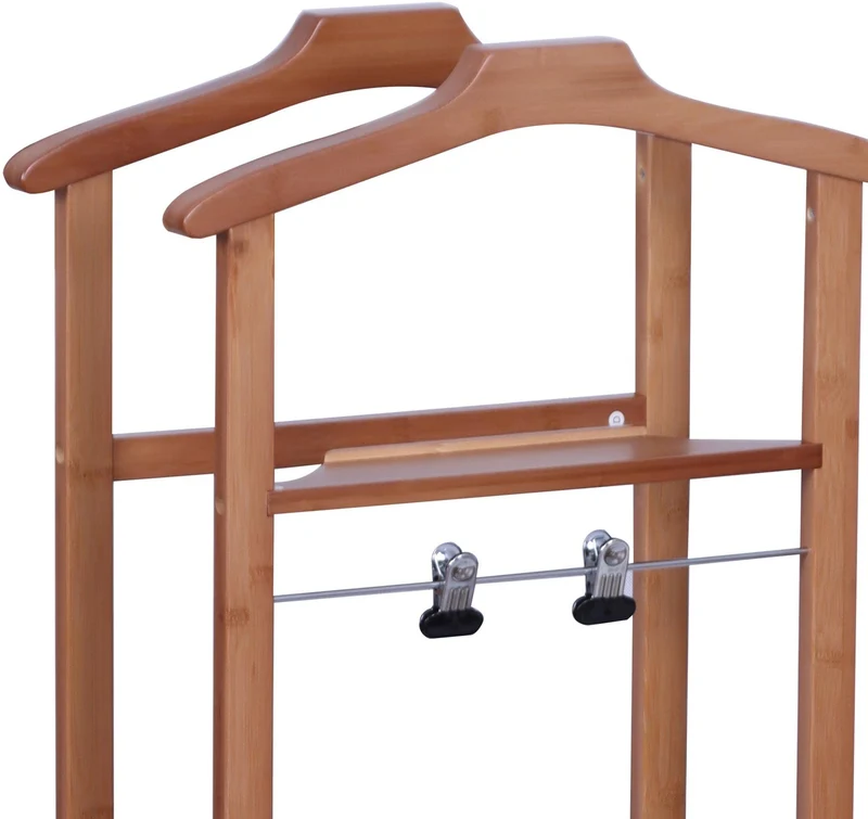 Valet de chambre mobile en 107 x 47 x 37 cm pratique moderne avec roulettes rangement élégant en bambou brun 13_0018849