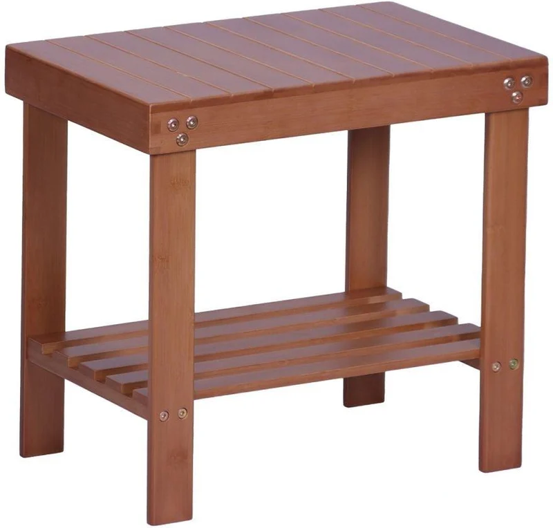 Tabouret à deux niveaux polyvalent salle de bain 41 x 44 x 28 cm en bambou naturel 13_0018847