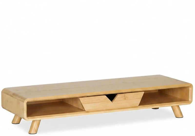 Support d'écran bureau ergonomique 13 x 62 x 20,5 cm avec tiroir rangement pratique style naturel en bambou 13_0018845
