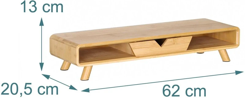 Support d'écran bureau ergonomique 13 x 62 x 20,5 cm avec tiroir rangement pratique style naturel en bambou 13_0018845