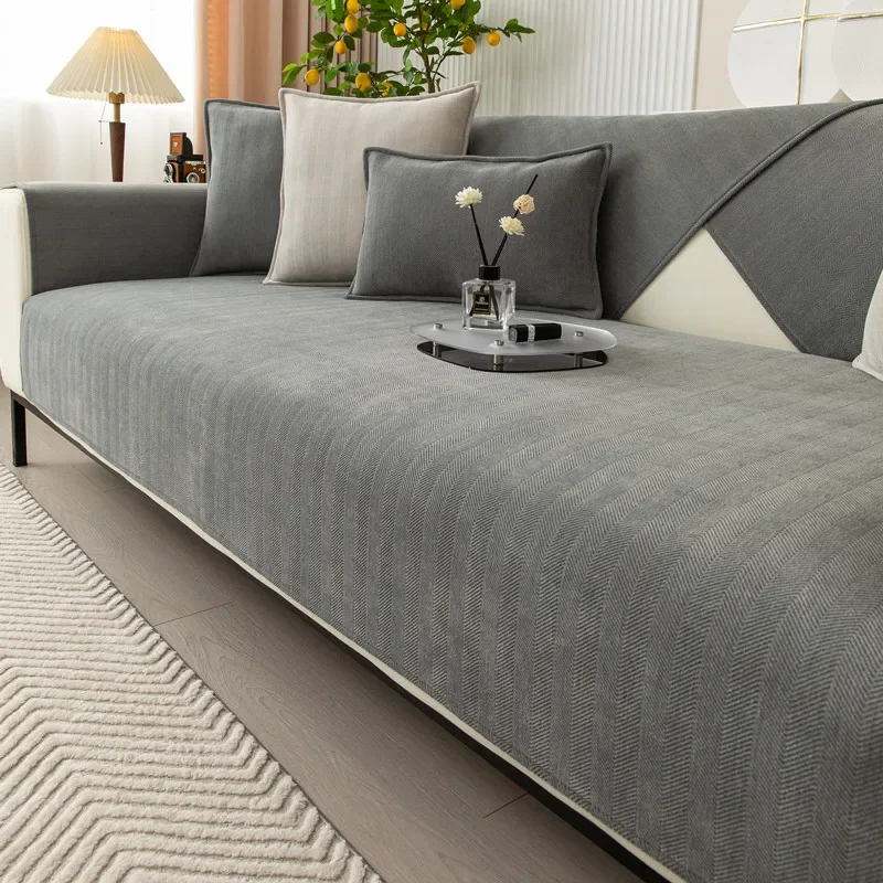 Plaid pour canapé en Chenille Grise