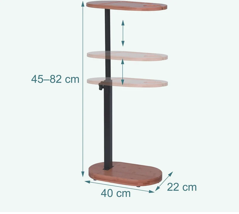 Table d'appoint réglable forme en C salon chevet 45 x 40 x 22 cm ambiance moderne en bambou noir 13_0018843