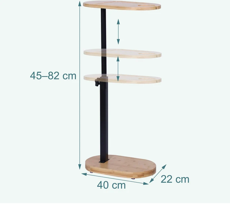 Table d'appoint réglable en hauteur forme en C 45–82 x 40 x 22 cm pratique design industriel en bambou noir 13_0018842
