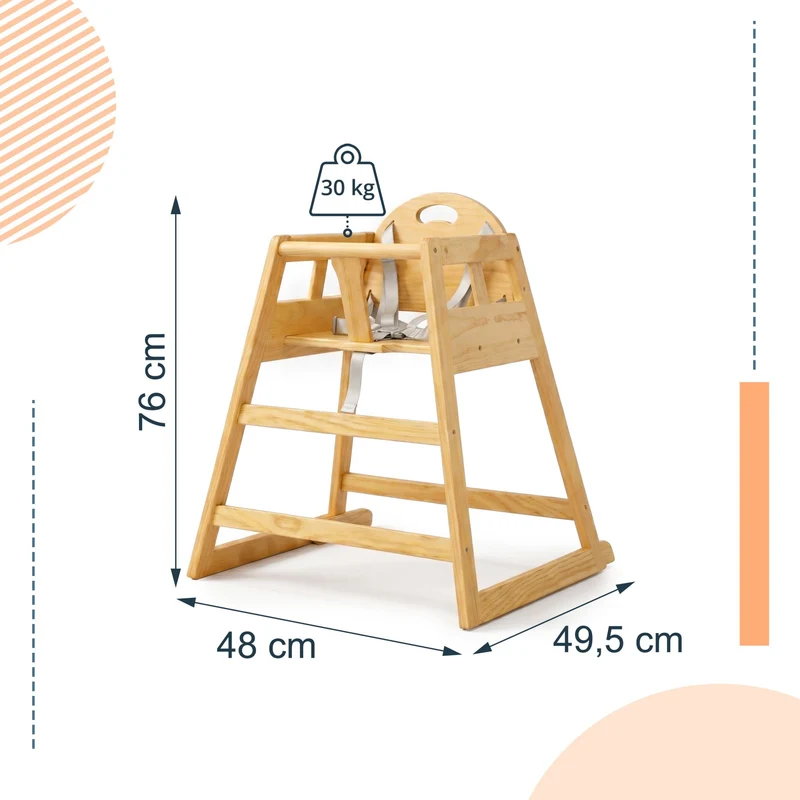 Chaise haute pour bébé avec harnais sécurité 76 x 48 x 49,5 cm style naturel ambiance cosy en pin naturel 13_0018837