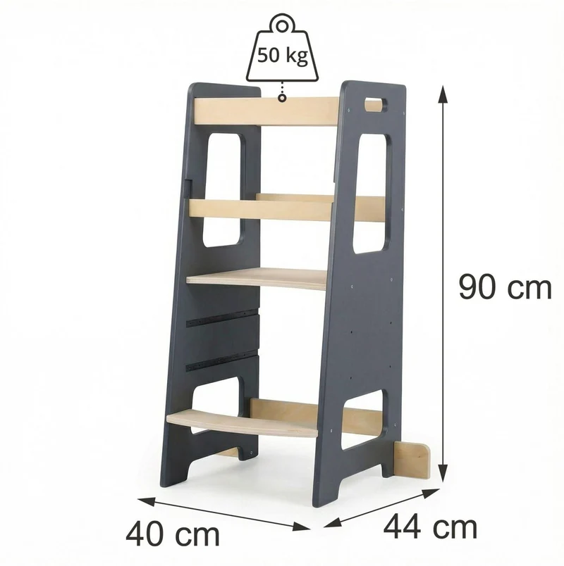 Tour d'apprentissage évolutive sécurité antidérapante cuisine salle de bain 90 x 40 x 44 cm en MDF gris 13_0018836