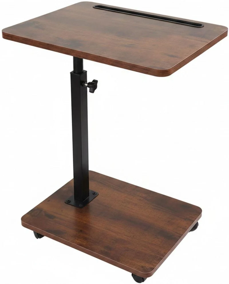 Table d'appoint réglable mobile avec support tablette 40 x 30 cm hauteur 48 à 84 cm style industriel en MDF marron 13_0018833