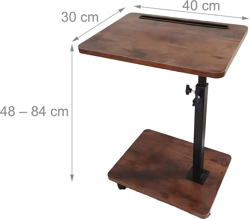 Table d'appoint réglable mobile avec support tablette 40 x 30 cm hauteur 48 à 84 cm style industriel en MDF marron 13_0018833