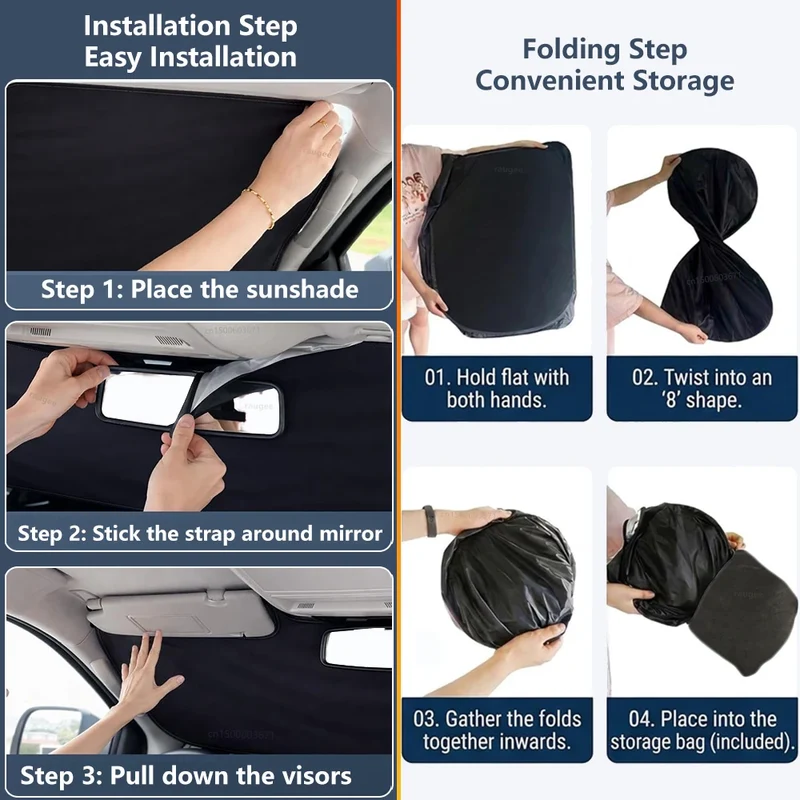 Pare-Soleil Pare-Brise Voiture Pliable avec Sac de Rangement