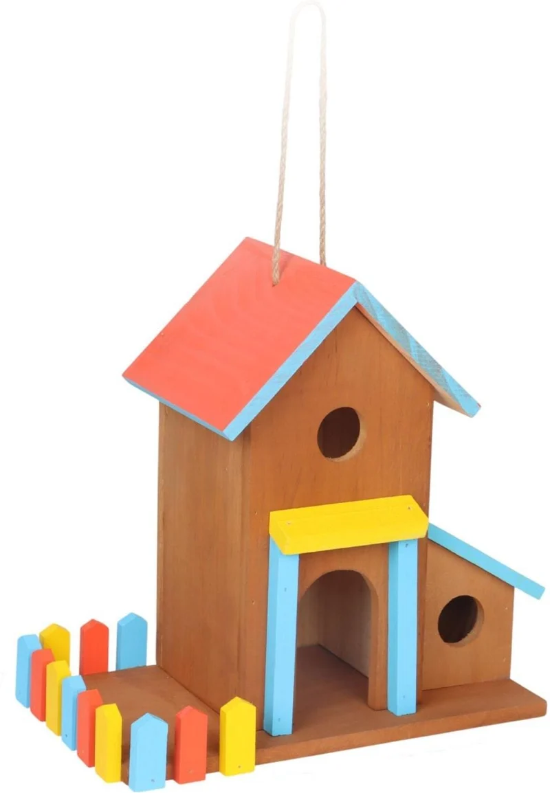 Mangeoire colorée décorative pour oiseaux jardin 30,5 x 32,5 x 19 cm ambiance cosy en pin jaune 13_0018817
