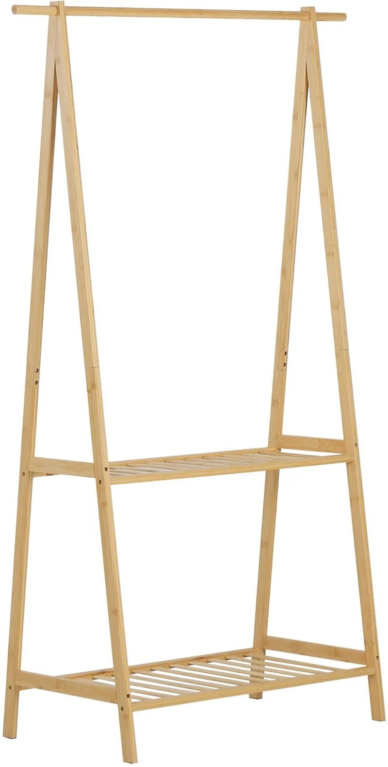 Porte-manteau sur pied avec 2 étagères pratique couloir chambre 152 x 70 x 43 cm en bambou naturel 13_0018927