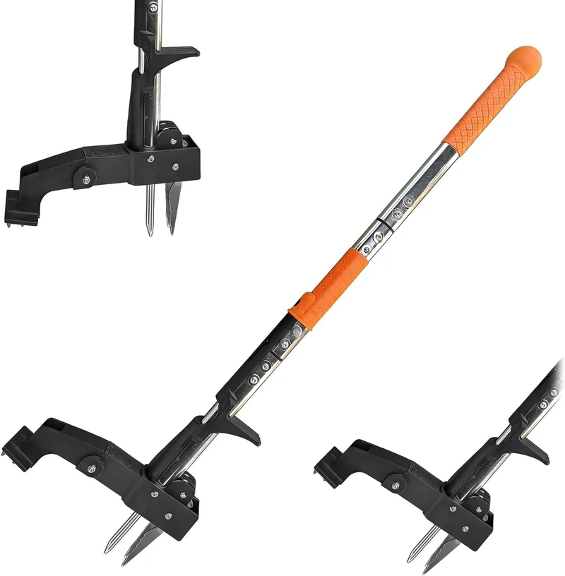 Désherbeur à long manche ergonomique jardin 100 x 31,5 x 6 cm éjecteur efficace pour pissenlits et chardons en acier noir 13_0018925
