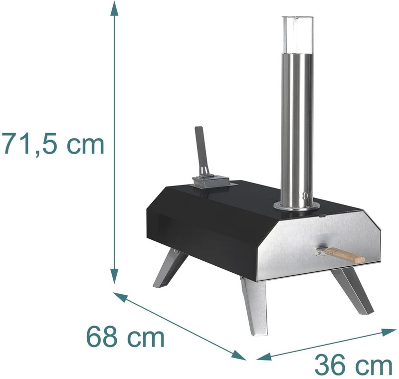 Four à pizza d'extérieur compact avec cheminée 72 x 36 x 68 cm cuisson rapide ambiance conviviale en acier noir 13_0018918