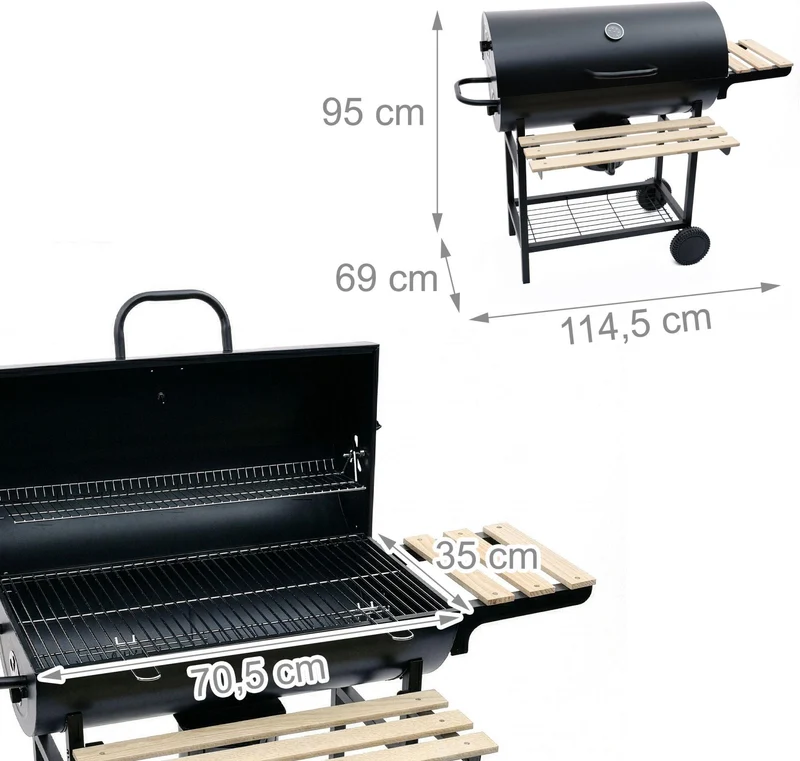 Barbecue au charbon avec couvercle surface de cuisson 114,5 cm ventilation réglable en acier noir 13_0018911