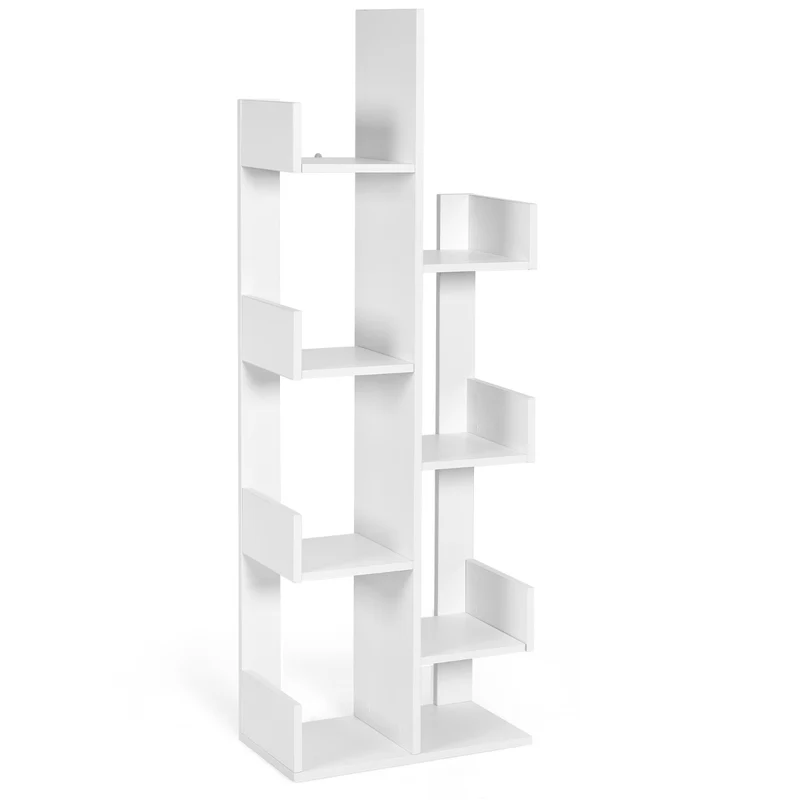 Bibliothèque en forme d'arbre 50 x 25 x 145 cm design vintage avec 8 étagères ouvertes pratiques finition blanche 20_0010662