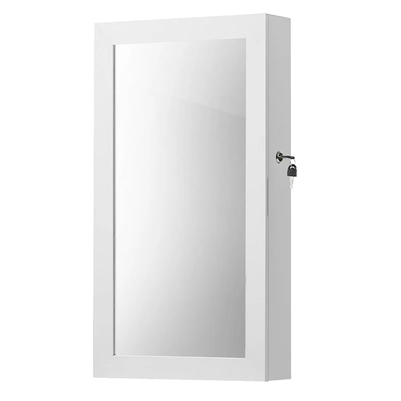 Armoire à bijoux mural armoire de rangement avec miroir psyché serrure 37 x 10,5 x 67 cm grande capacité blanc 12_0003936