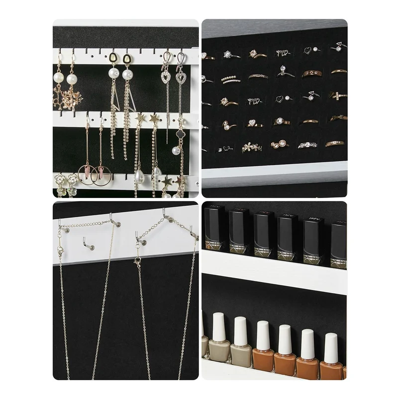 Armoire à bijoux mural armoire de rangement avec miroir psyché serrure 37 x 10,5 x 67 cm grande capacité blanc 12_0003936