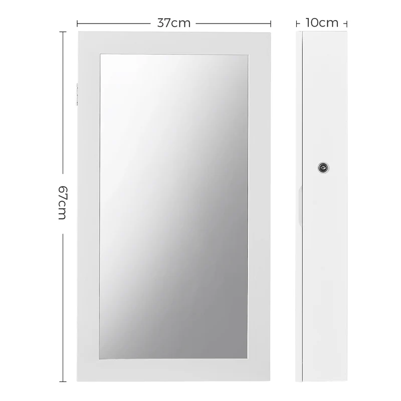 Armoire à bijoux mural armoire de rangement avec miroir psyché serrure 37 x 10,5 x 67 cm grande capacité blanc 12_0003936