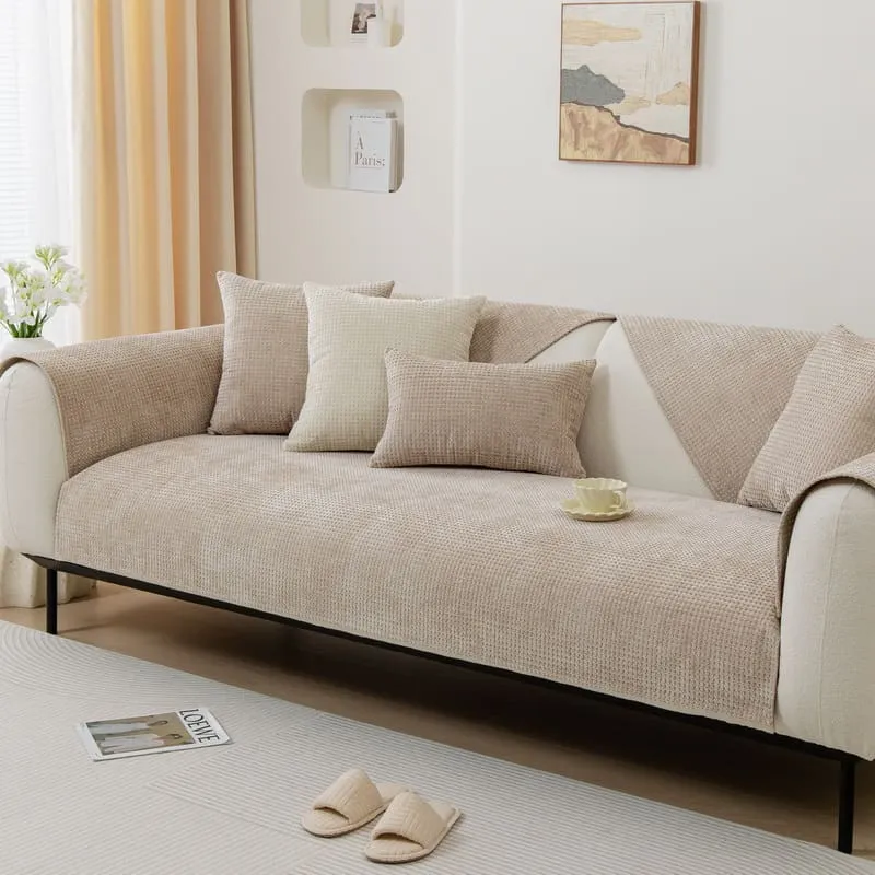 Plaid pour canapé en Chenille Beige