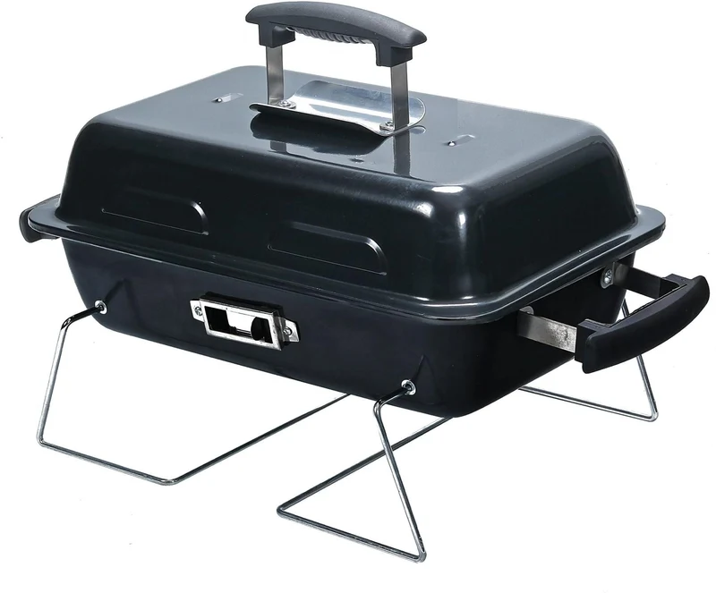 Gril de table pliant compact barbecue extérieur 36 x 56 x 30,5 cm usage pratique transport facile en acier noir 13_0018908
