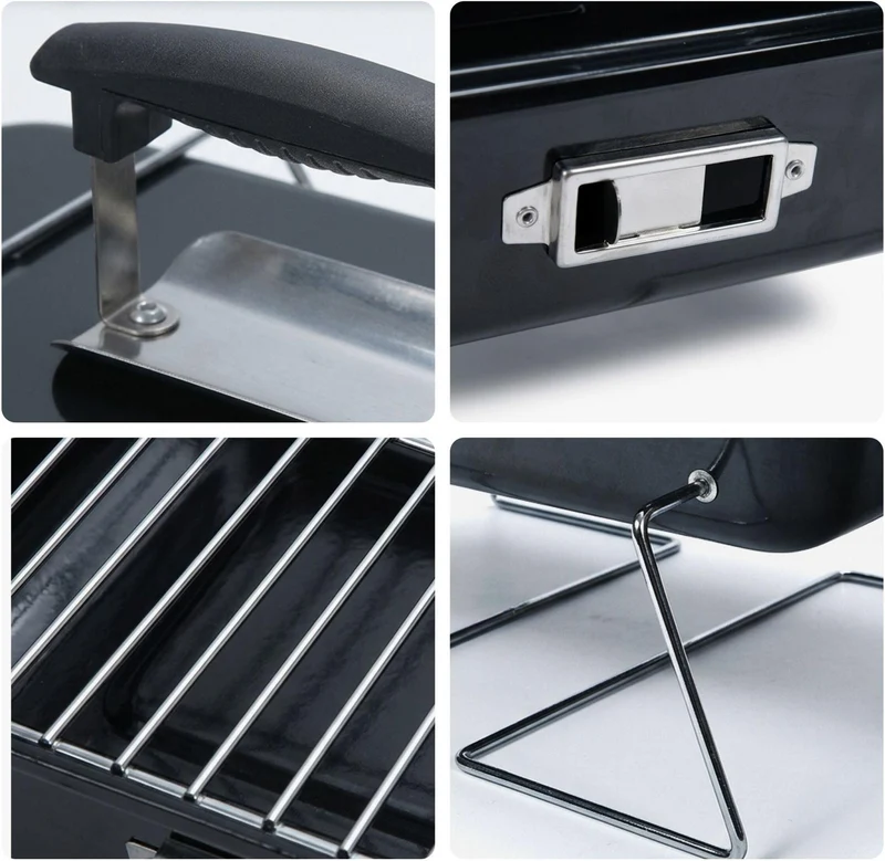 Gril de table pliant compact barbecue extérieur 36 x 56 x 30,5 cm usage pratique transport facile en acier noir 13_0018908