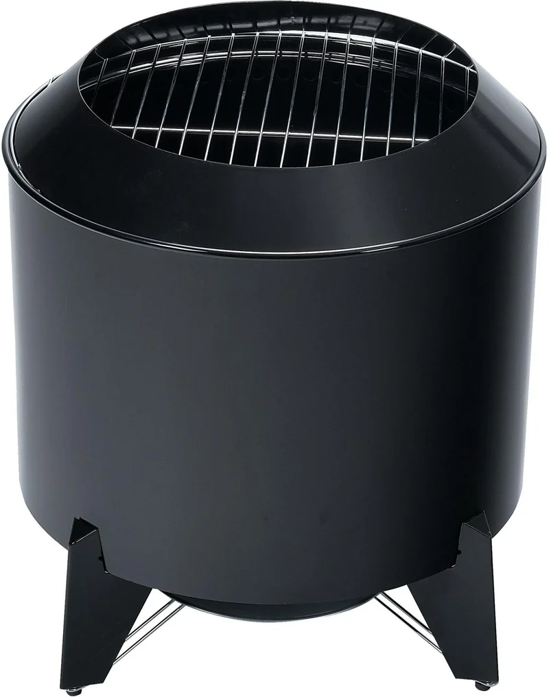 Brasero à faible fumée 46 x 52 cm avec grille de cuisson pratique extérieur ambiance cosy en acier noir 13_0018906