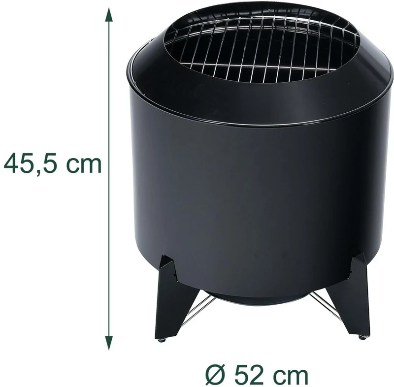 Brasero à faible fumée 46 x 52 cm avec grille de cuisson pratique extérieur ambiance cosy en acier noir 13_0018906