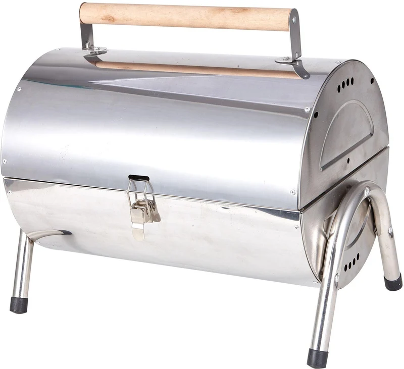 Gril de table pliable compact pour barbecue extérieur 35 x 41,5 x 24,5 cm avec surfaces de cuisson en acier inoxydable argenté 13_0018905