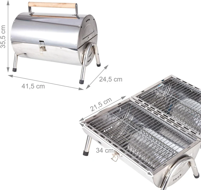 Gril de table pliable compact pour barbecue extérieur 35 x 41,5 x 24,5 cm avec surfaces de cuisson en acier inoxydable argenté 13_0018905
