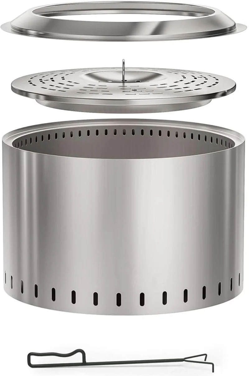 Brasero sans fumée extérieur double paroi 40 x 49 cm usage pratique style moderne en acier inoxydable argent 13_0018902
