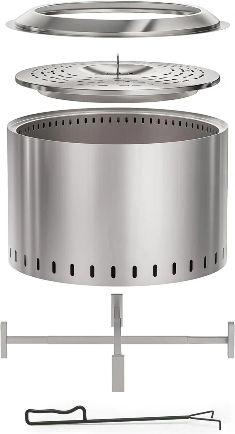 Brasero sans fumée extérieur 45 x 49 cm avec nettoyage facile ambiance conviviale en acier inox argenté 13_0018901
