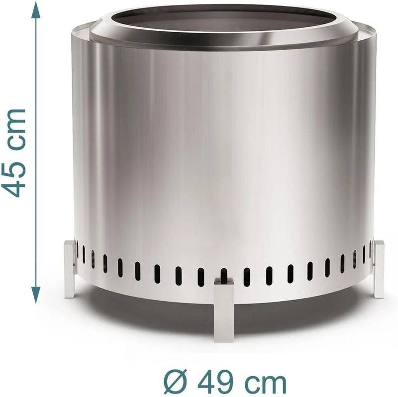 Brasero sans fumée extérieur 45 x 49 cm avec nettoyage facile ambiance conviviale en acier inox argenté 13_0018901