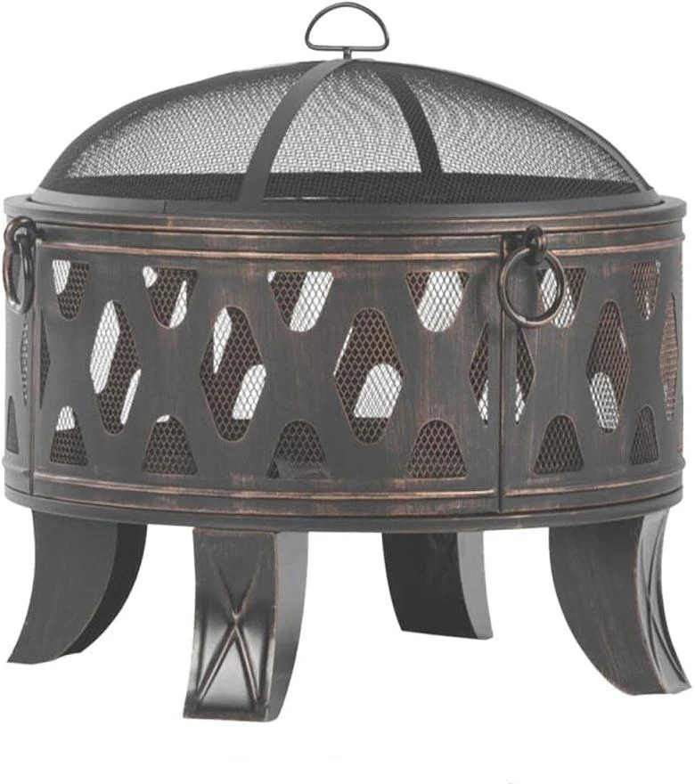 Brasero de jardin avec pare-étincelles 58 x 66 cm multifonctionnel style rustique ambiance conviviale en acier noir 13_0018900