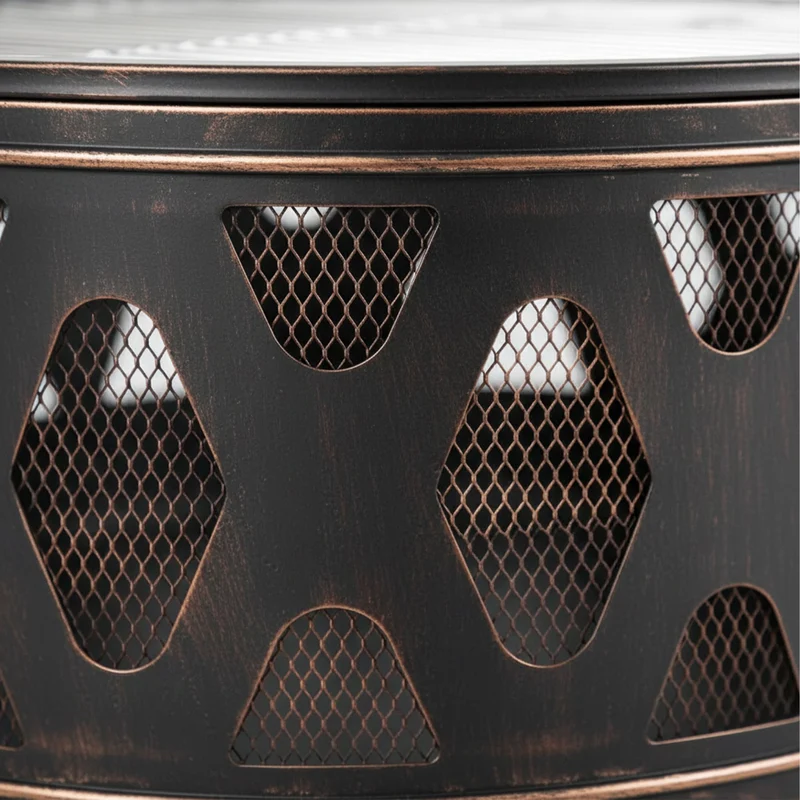 Brasero de jardin avec pare-étincelles 58 x 66 cm multifonctionnel style rustique ambiance conviviale en acier noir 13_0018900