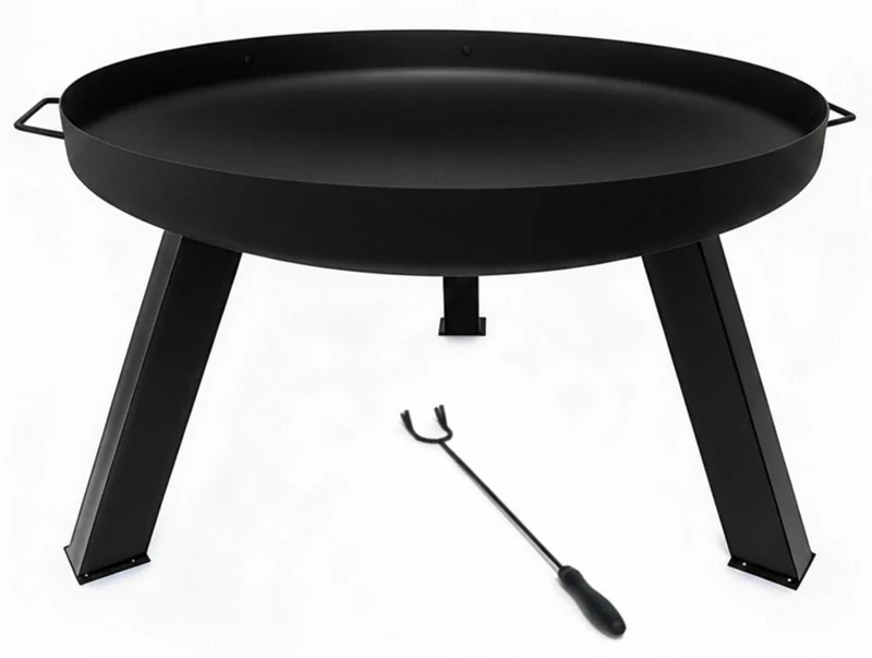 Brasero rond extérieur avec tisonnier pour grillades convivial 36 x 64 x 64 cm en acier noir 13_0018898