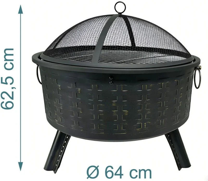 Brasero polyvalent extérieur avec grille barbecue 62 x 66 cm pare-étincelles décoratif en acier noir 13_0018897